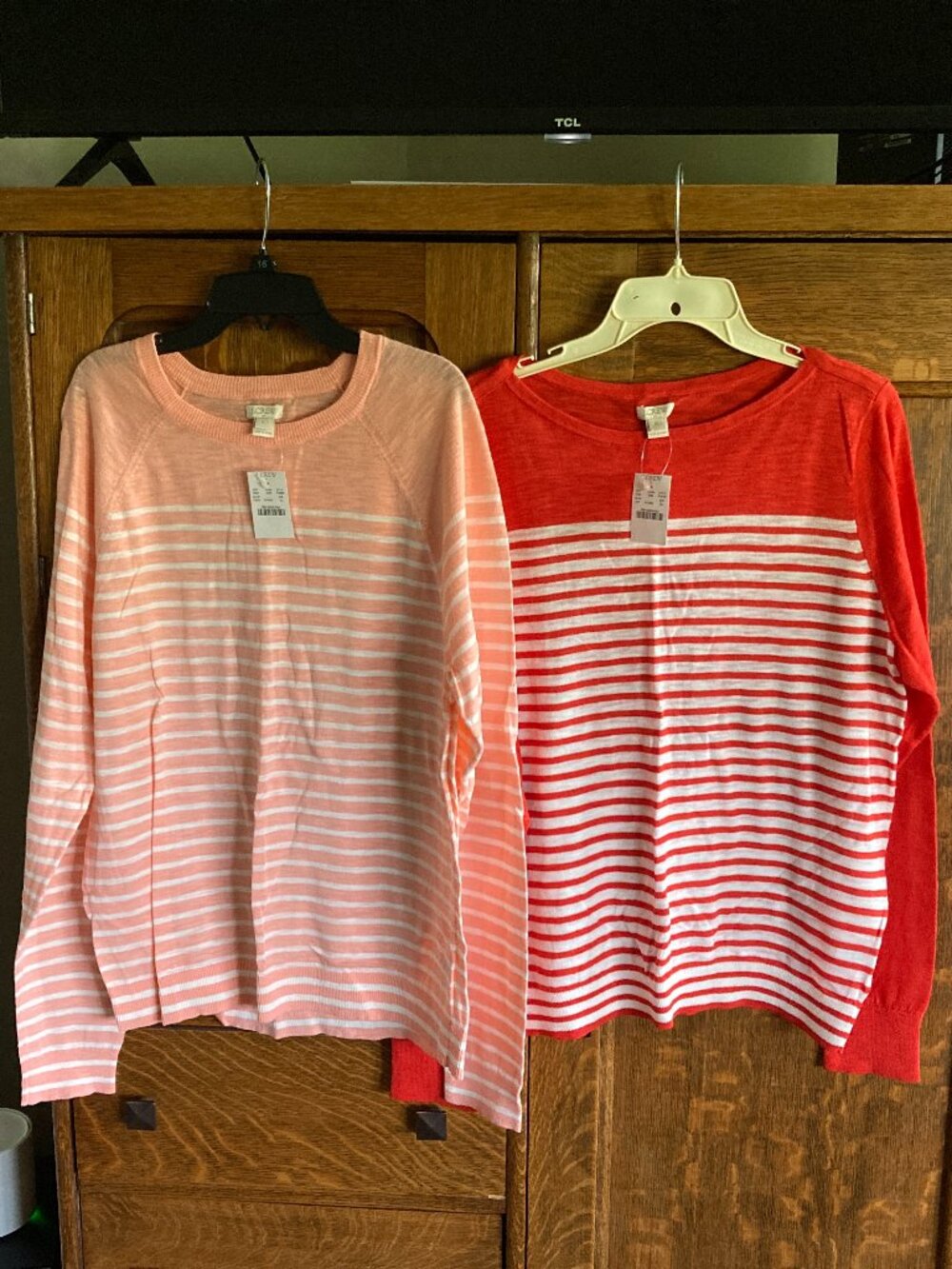 Lot of 3 NWT J. Crew & LOFT lightweight sweaters, XL, grey, red, peach, stripe